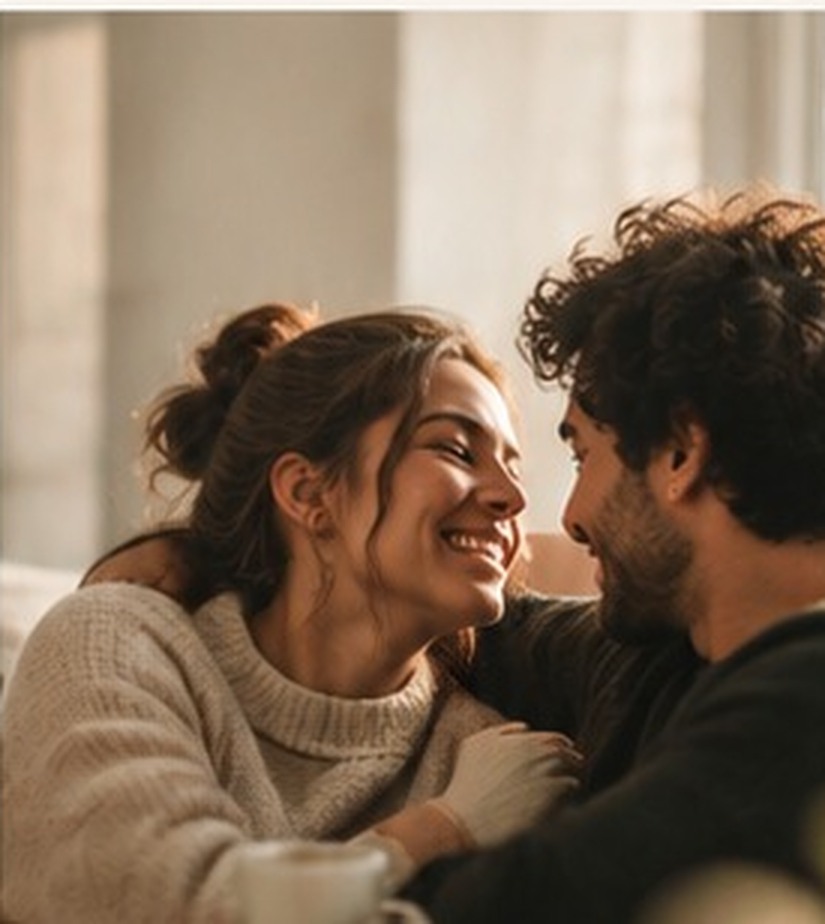 Couple enjoying a quiet, affectionate moment together at home